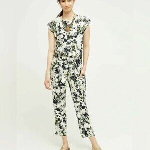 Ranna Gill Aida Embroidered Green/White Floral Jumpsuit, NWT SZ L